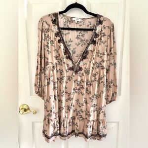 Umgee Tunic Top Floral Stitched